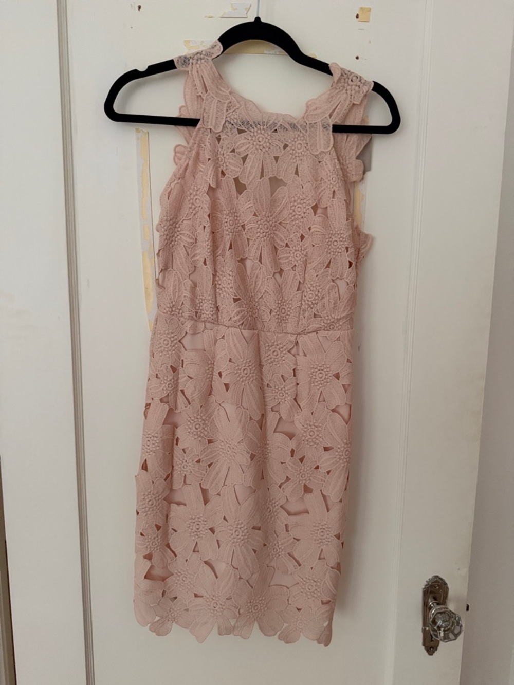 Blush Crochet Midi Dress with Floral Lace